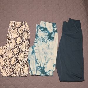Balance Athletica Leggings Set - Snake Print, Tie-Dye Blue, Solid Teal